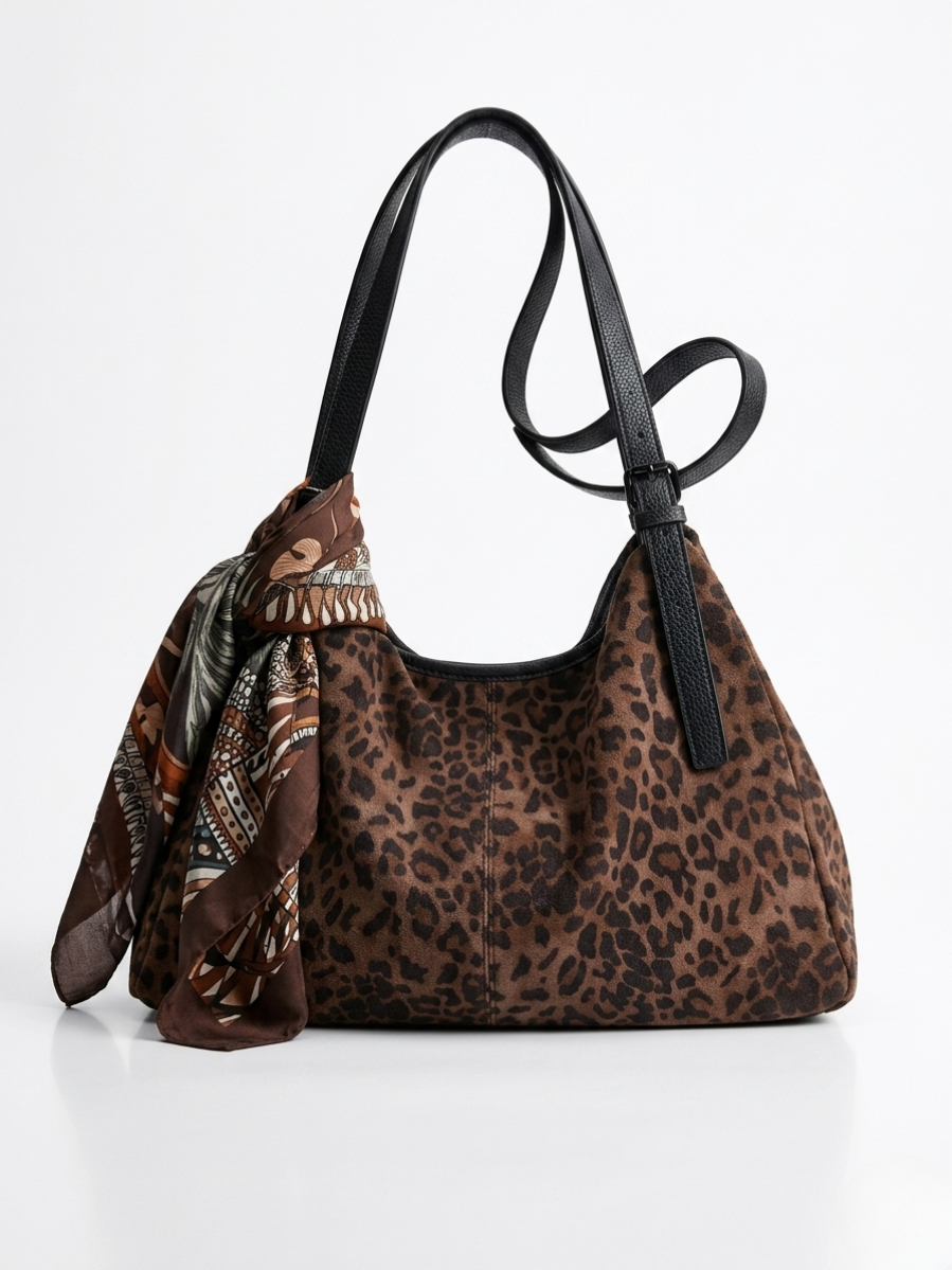 Bolso de hombro con estampado de leopardo y asa negra de la tienda Angel Salvaje.