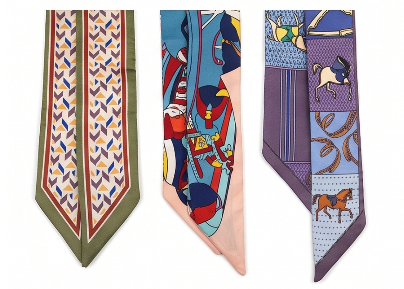 Detalle en primer plano de los pañuelos satinados con estampados exclusivos y fluidos para accesorios de moda.