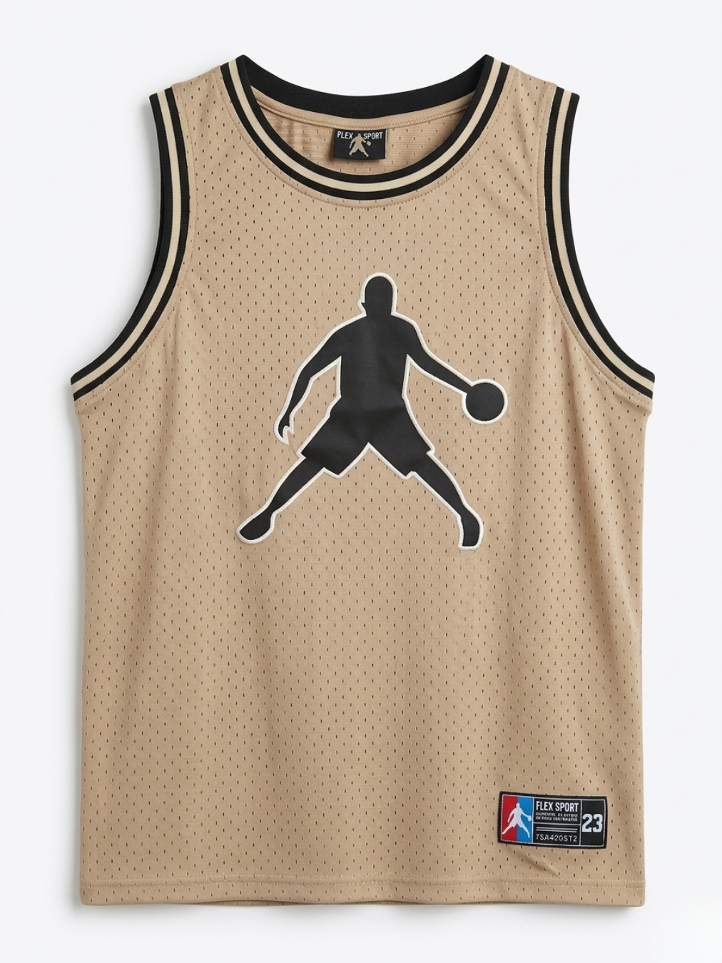 Camiseta de baloncesto de rejilla color camel arena con gráfico frontal negro MVP 23.