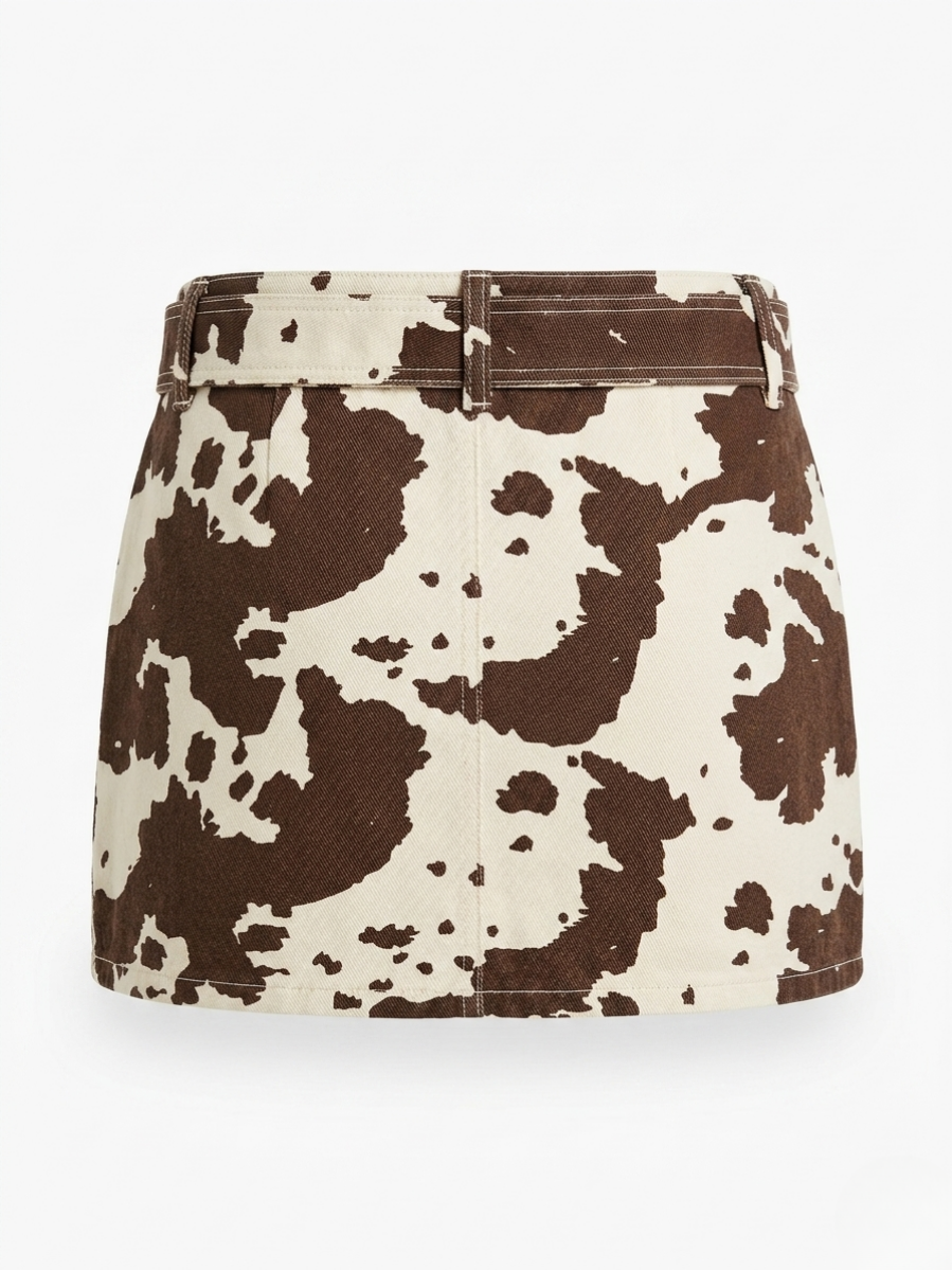 Vista trasera del producto en plano de la falda animal print de vaca.
