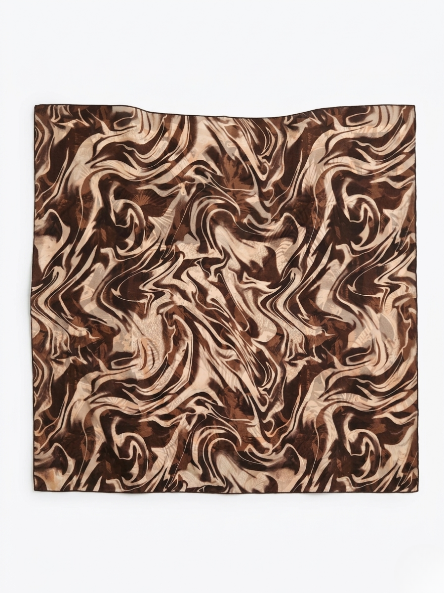 Pañuelo de viscosa con estampado de ondas psicodélicas en tonos marrón y crema de Angel Salvaje.
