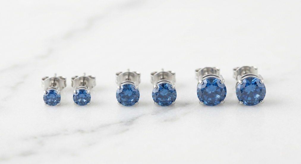 Pendientes azul zafiro con circonita facetada en pack de 3 pares para mujer.