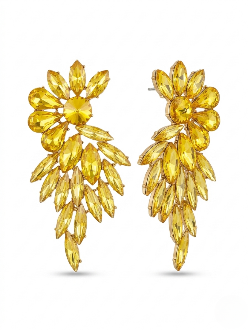 Pendientes amarillos citrino de cristales facetados para looks de fiesta vibrantes.