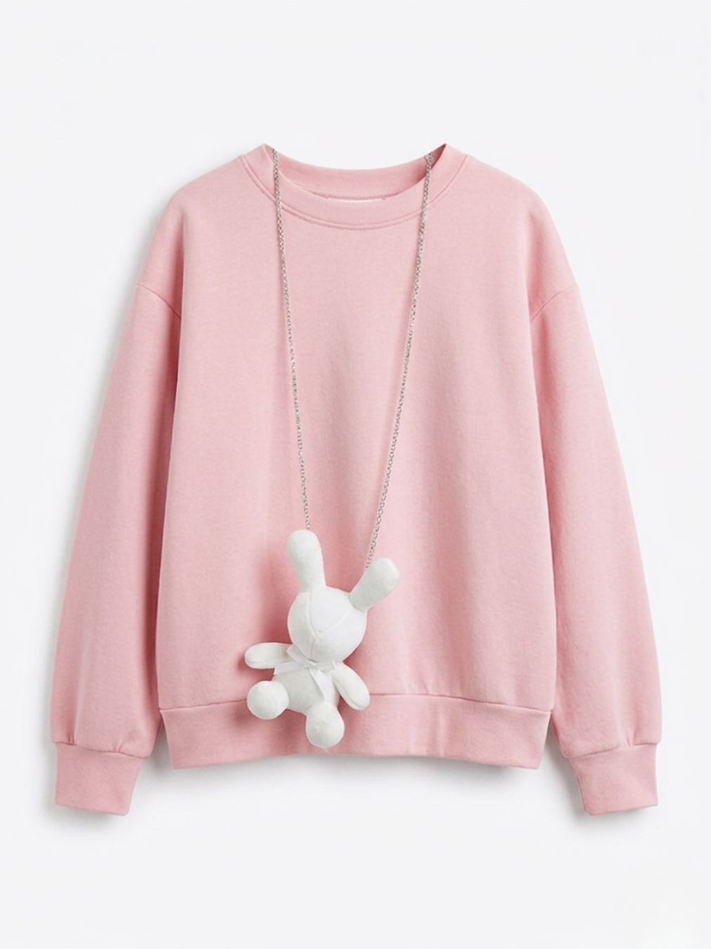 Prenda de abrigo ligera rosa claro con accesorio de peluche blanco desmontable.