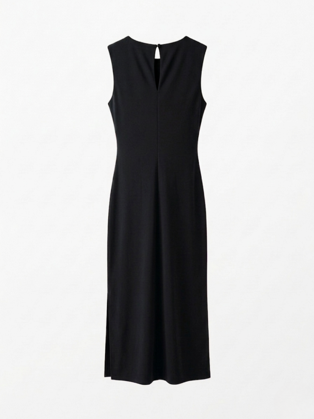 Parte trasera del vestido negro entallado fabricado en Italia.